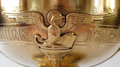 Solid silver gilt antique French Romanesque Chalice.